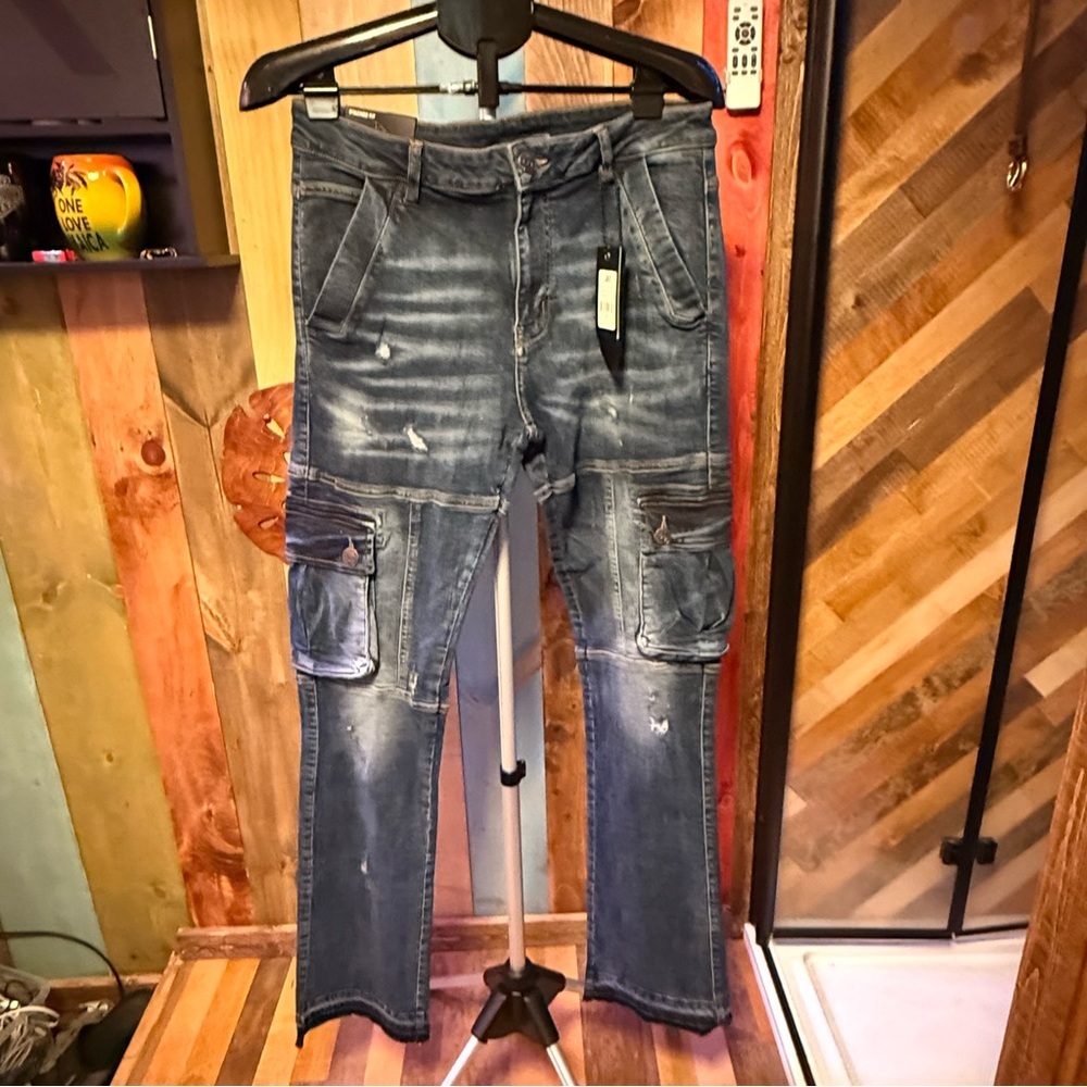 🔥 Krome Stacked Fit Tactical Cargo Jeans – Men’s W36 | Next-Gen Street 💎NWT​